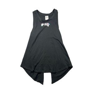 VICTORIAS SECRET‎  PINK  tank top black  open back floral logo size XS